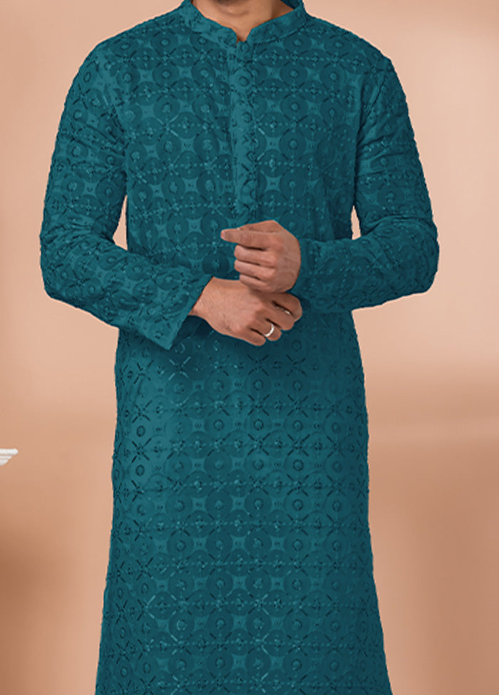 2 Pc Teal Georgette Kurta Pajama Set