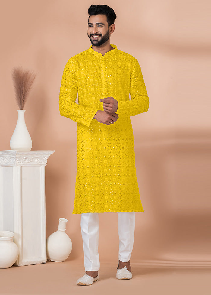 2 Pc Yellow Georgette Kurta Pajama Set