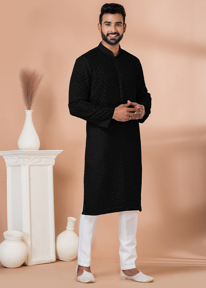 2 Pc Black Georgette Kurta Pajama Set