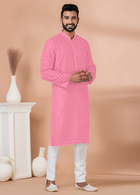 2 Pc Pink Georgette Kurta Pajama Set