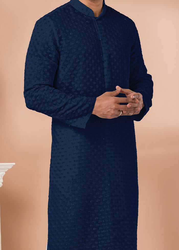 2 Pc Navy Blue Georgette Kurta Pajama Set