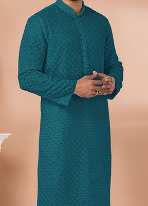 2 Pc Teal Georgette Kurta Pajama Set