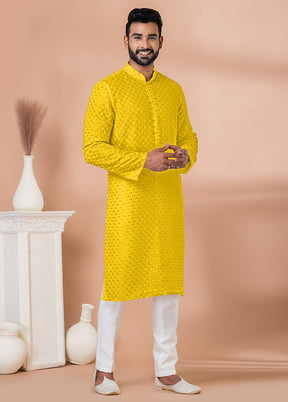 2 Pc Yellow Georgette Kurta Pajama Set