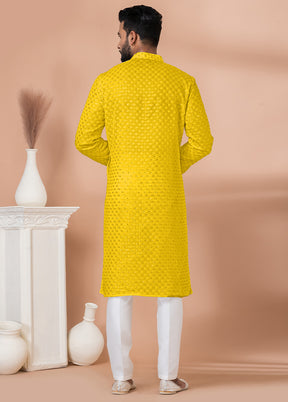 2 Pc Yellow Georgette Kurta Pajama Set