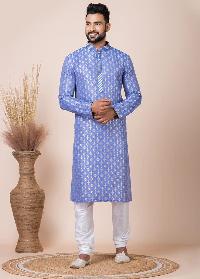 Multicolor Silk Full Sleeves Mandarin Collar Kurta And Pajama Set