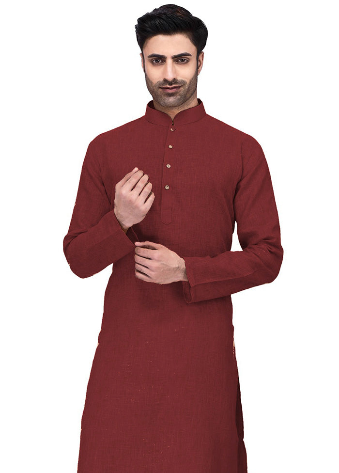 Maroon Cotton Kurta And Pajama Set