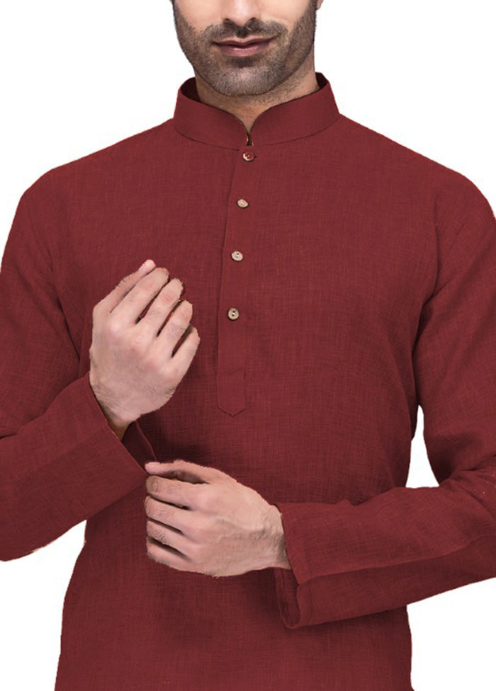 Maroon Cotton Kurta And Pajama Set