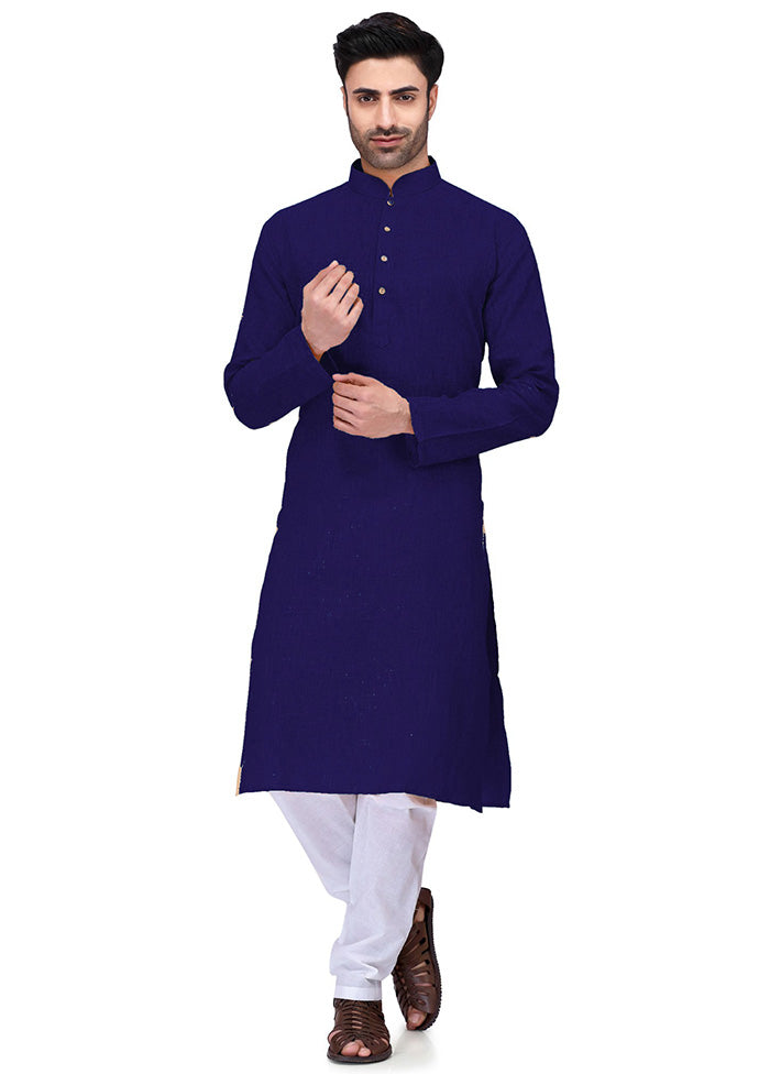 Navy Blue Cotton Kurta And Pajama Set