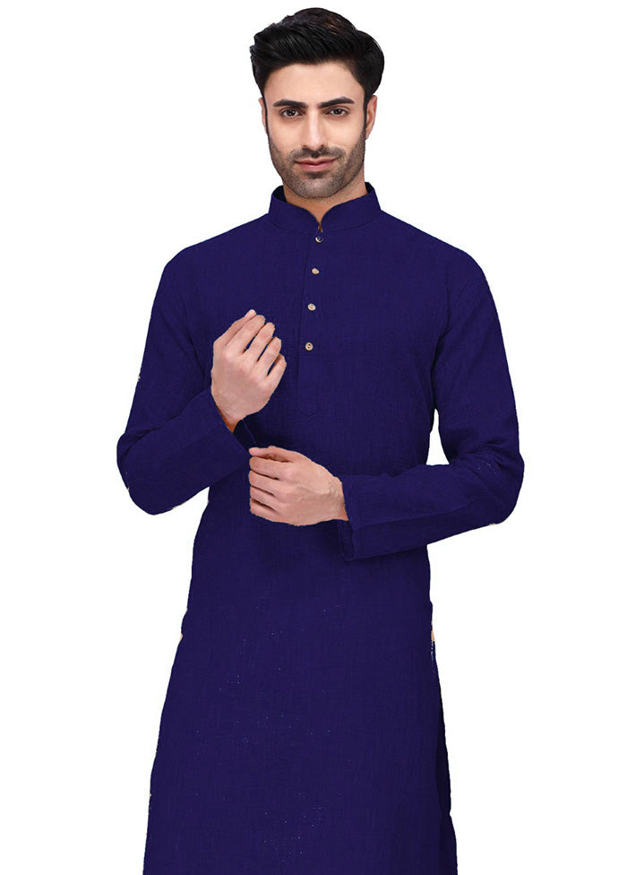 Navy Blue Cotton Kurta And Pajama Set