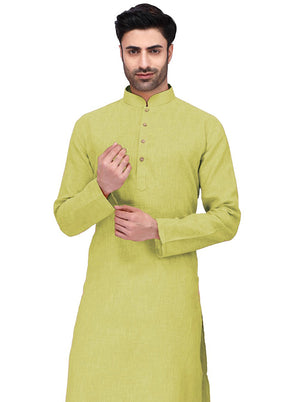 Yellow Green Cotton Kurta And Pajama Set