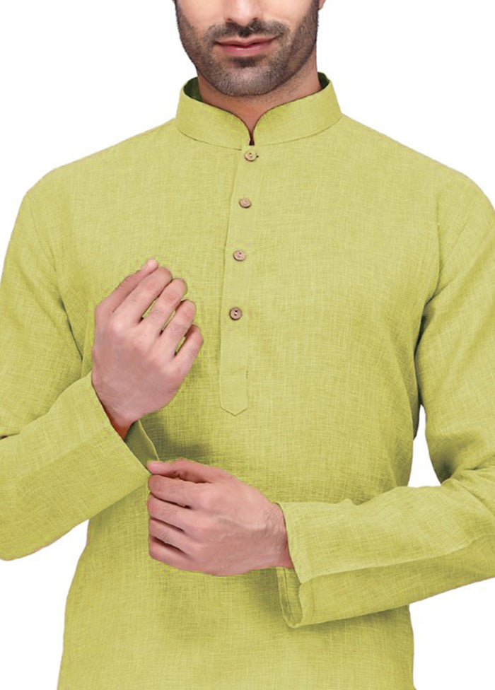 Yellow Green Cotton Kurta And Pajama Set