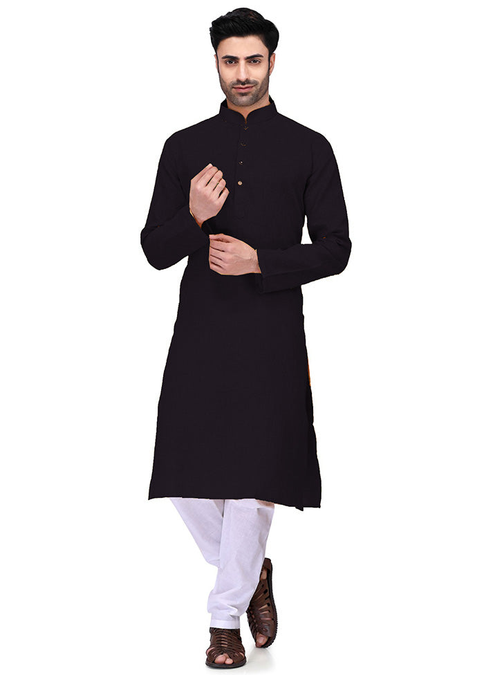 Black Cotton Kurta And Pajama Set