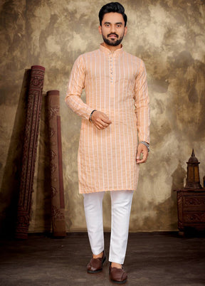 Peach Pure Cotton Kurta And Pajama Set