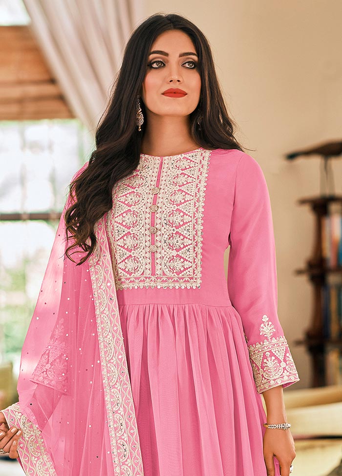 3 Pc Pink Semi Stitched Georgette Suit Set