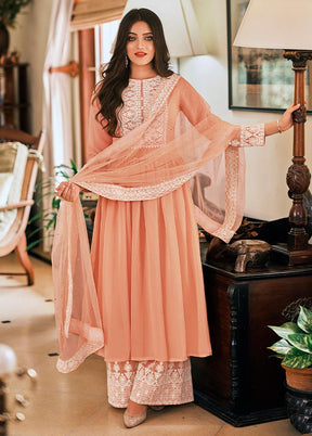 3 Pc Peach Semi Stitched Georgette Suit Set