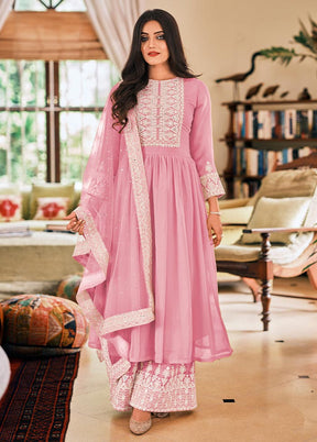 3 Pc Light Pink Semi Stitched Georgette Suit Set