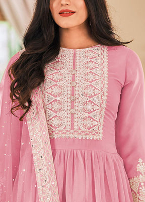 3 Pc Light Pink Semi Stitched Georgette Suit Set