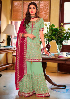 3 Pc Mint Green Semi Stitched Georgette Suit Set