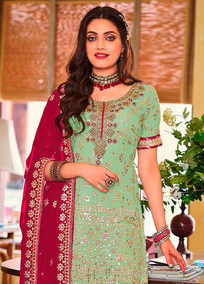 3 Pc Mint Green Semi Stitched Georgette Suit Set