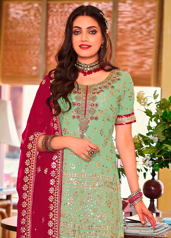 3 Pc Mint Green Semi Stitched Georgette Suit Set