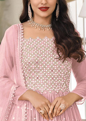 3 Pc Light Pink Semi Stitched Georgette Suit Set