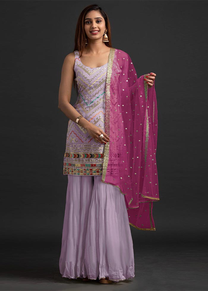 3 Pc Lavender Semi Stitched Georgette Suit Set