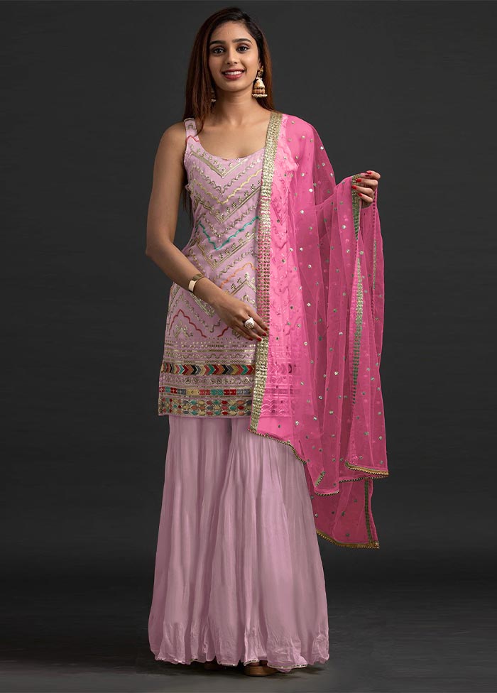 3 Pc Pink Semi Stitched Georgette Suit Set