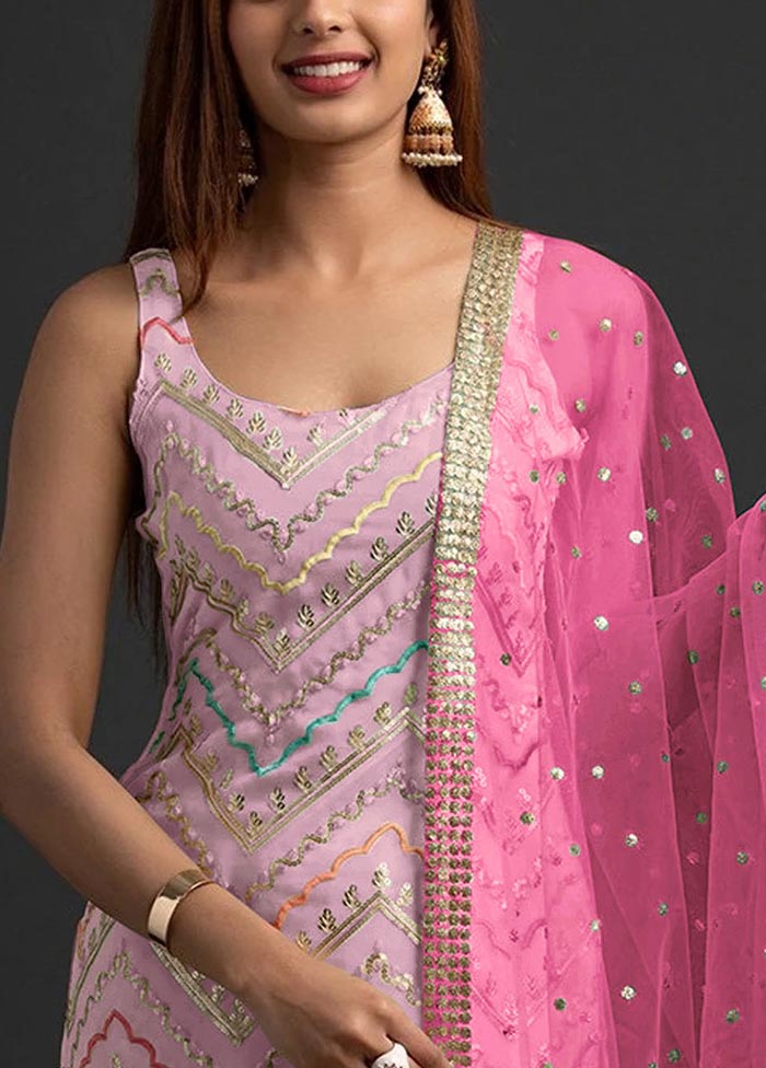 3 Pc Pink Semi Stitched Georgette Suit Set