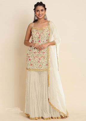 3 Pc White Semi Stitched Georgette Suit Set