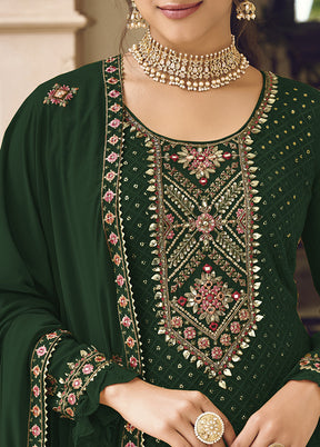 3 Pc Green Semi Stitched Georgette Suit Set