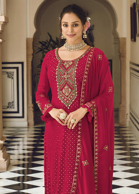 3 Pc Red Semi Stitched Georgette Suit Set