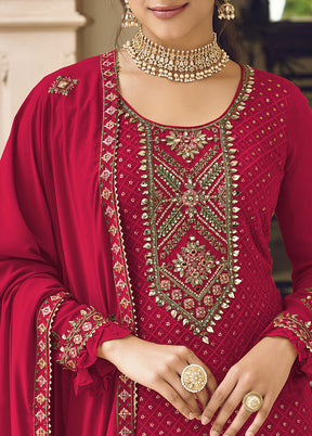 3 Pc Red Semi Stitched Georgette Suit Set