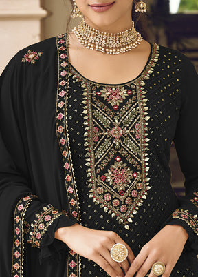 3 Pc Black Semi Stitched Georgette Suit Set