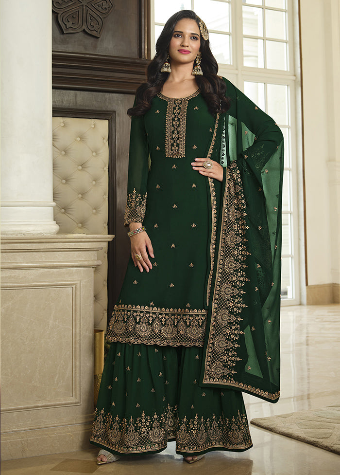 3 Pc Green Semi Stitched Georgette Suit Set