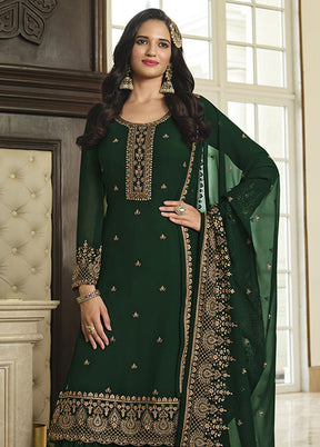 3 Pc Green Semi Stitched Georgette Suit Set