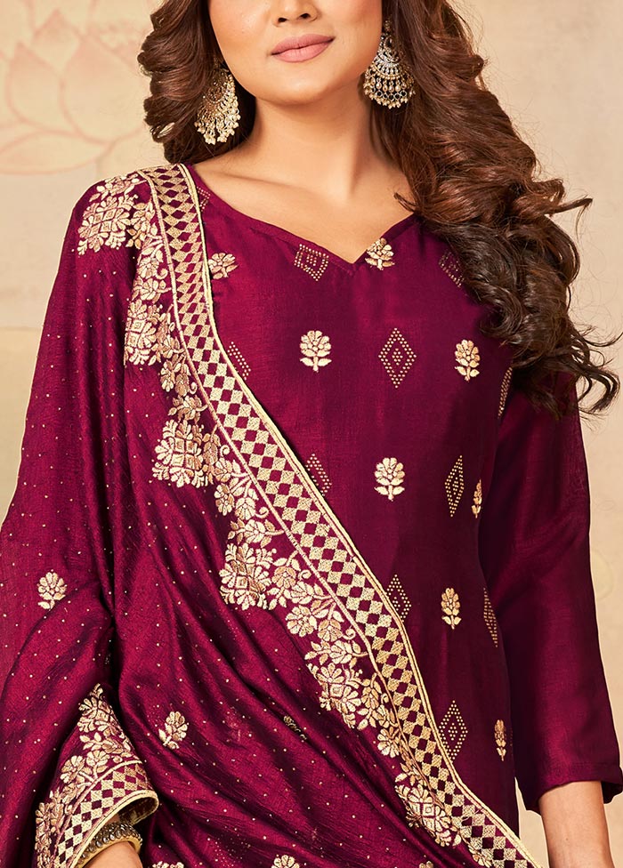 3 Pc Dark Pink Semi Stitched Georgette Suit Set