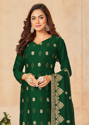 3 Pc Green Semi Stitched Georgette Suit Set