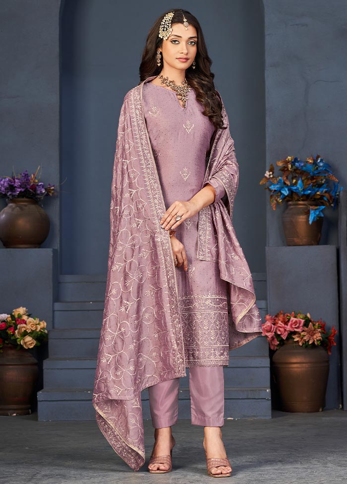 3 Pc Mauve Semi Stitched Georgette Suit Set