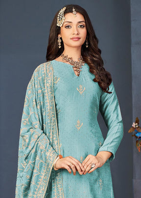 3 Pc Sky Blue Semi Stitched Georgette Suit Set