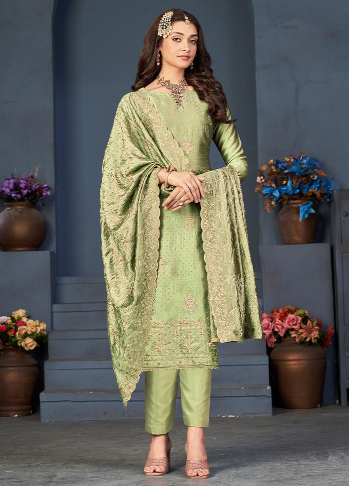 3 Pc Pista Green Semi Stitched Georgette Suit Set