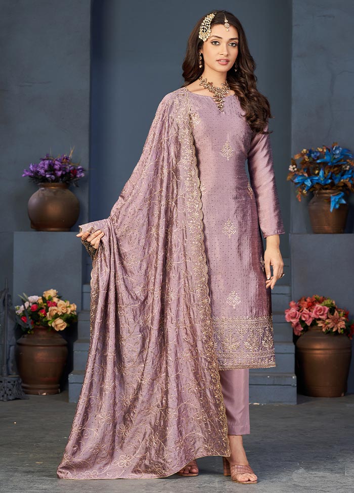 3 Pc Mauve Semi Stitched Georgette Suit Set