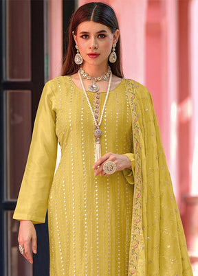 3 Pc Yellow Semi Stitched Georgette Suit Set