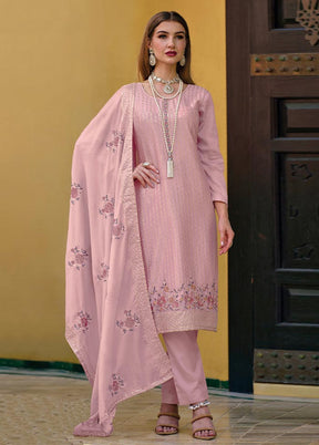 3 Pc Light Pink Semi Stitched Georgette Suit Set