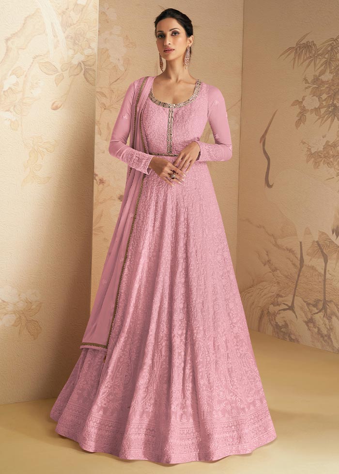 3 Pc Light Pink Semi Stitched Georgette Suit Set