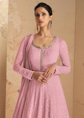 3 Pc Light Pink Semi Stitched Georgette Suit Set