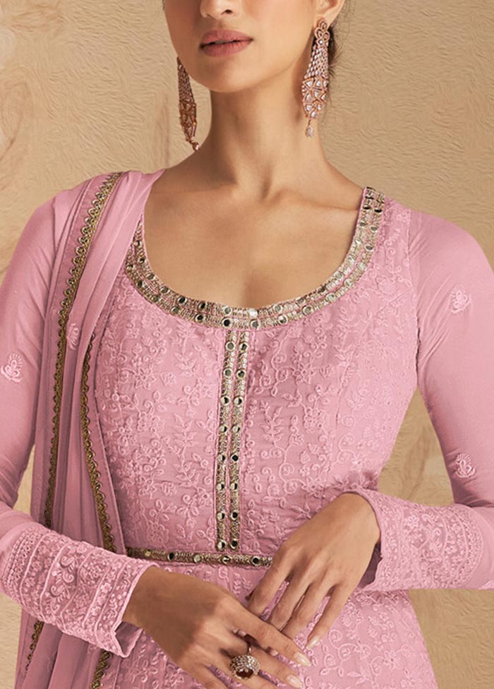 3 Pc Light Pink Semi Stitched Georgette Suit Set