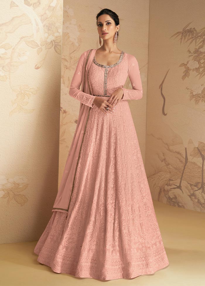 3 Pc Peach Semi Stitched Georgette Suit Set