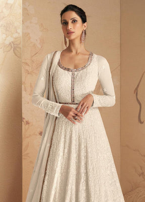 3 Pc White Semi Stitched Georgette Suit Set