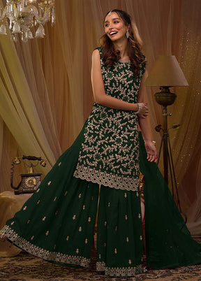 3 Pc Green Semi Stitched Georgette Suit Set