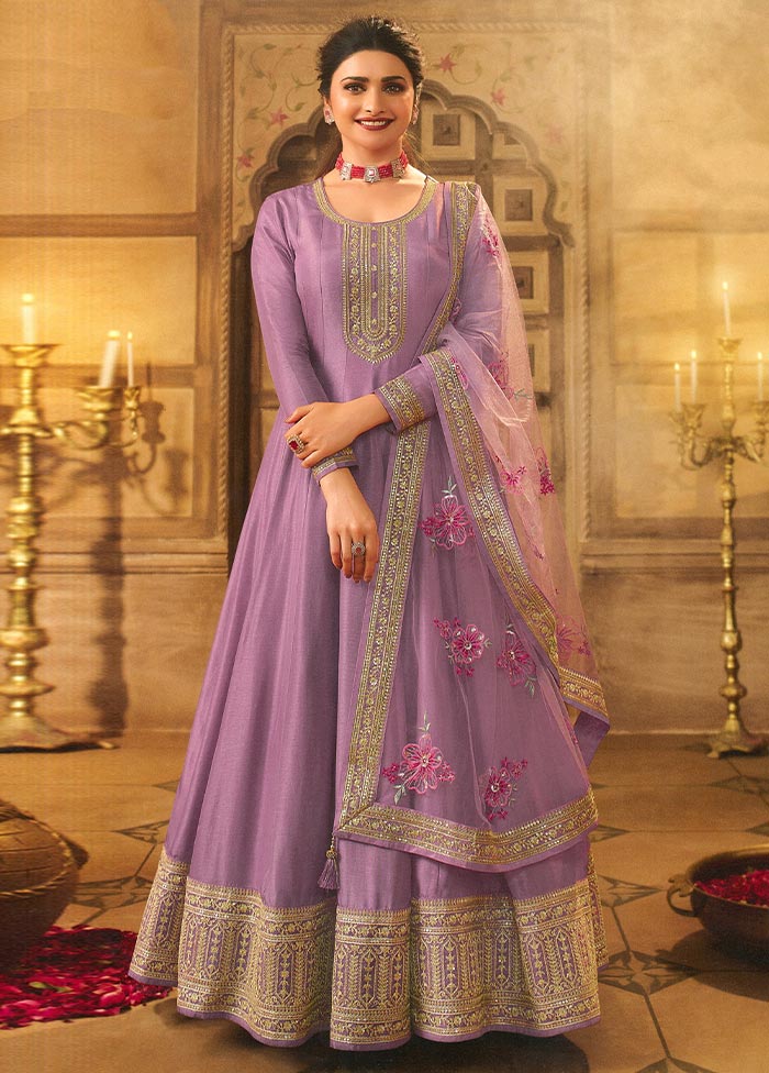 3 Pc Pink Semi Stitched Silk Suit Set